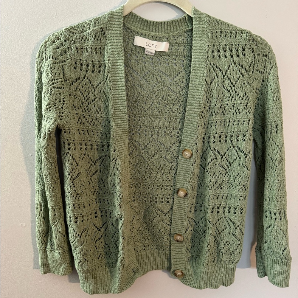 LOFT Women's Green Knit Sweater Cardigan